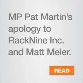 MP Pat Martin's apology to RackNine Inc. and Matt Meier.